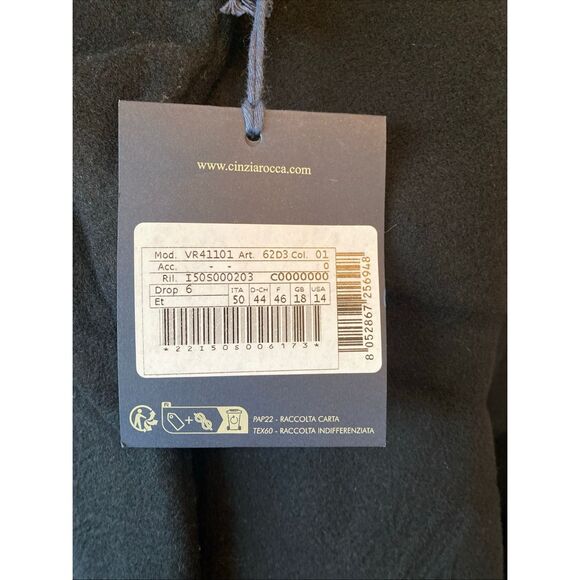 Cinzia Rocca Black Wool Cashmere Long Coat US 14 Made in Italy - Picture 8 of 13